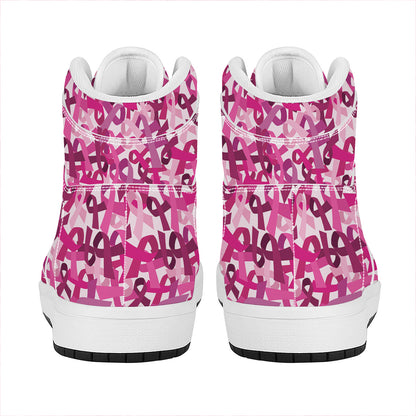 Breast Cancer Awareness Symbol Print High Top Leather Sneakers