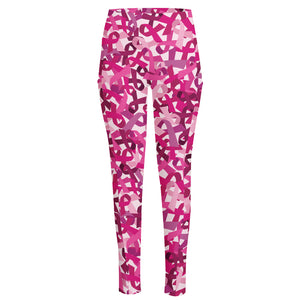 Breast Cancer Awareness Symbol Print High-Waisted Pocket Leggings