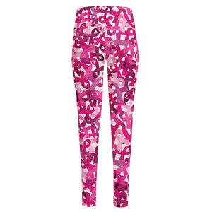 Breast Cancer Awareness Symbol Print High-Waisted Pocket Leggings