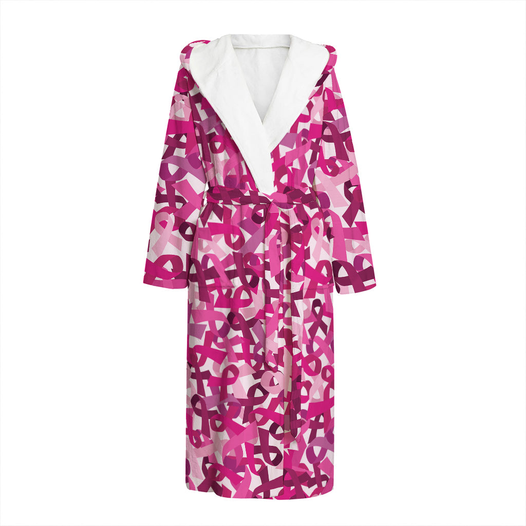 Breast Cancer Awareness Symbol Print Hooded Bathrobe