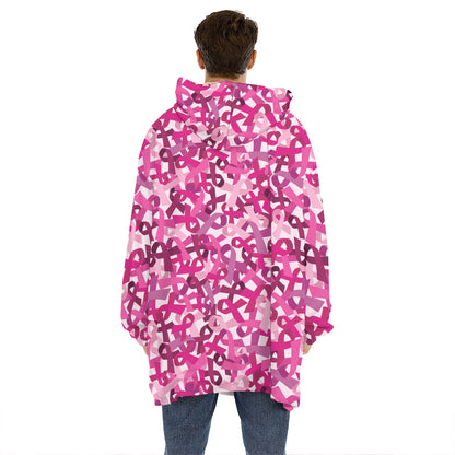 Breast Cancer Awareness Symbol Print Hoodie Blanket