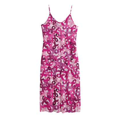 Breast Cancer Awareness Symbol Print Jersey Midi Cami Dress