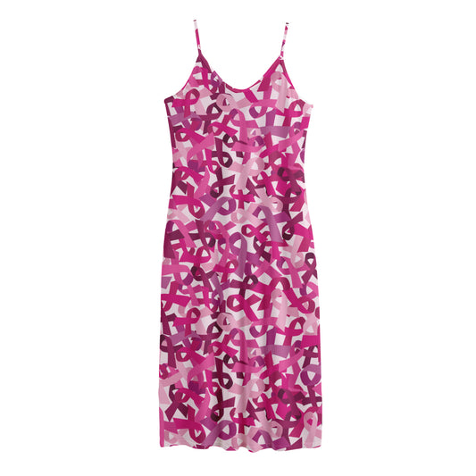 Breast Cancer Awareness Symbol Print Jersey Midi Cami Dress