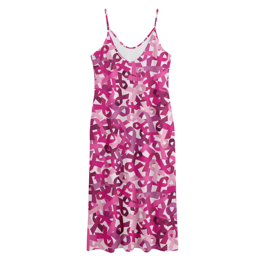 Breast Cancer Awareness Symbol Print Jersey Midi Cami Dress
