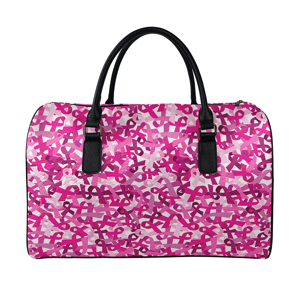 Breast Cancer Awareness Symbol Print Leather Duffle Bag
