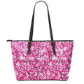 Breast Cancer Awareness Symbol Print Leather Tote Bag With Zipper