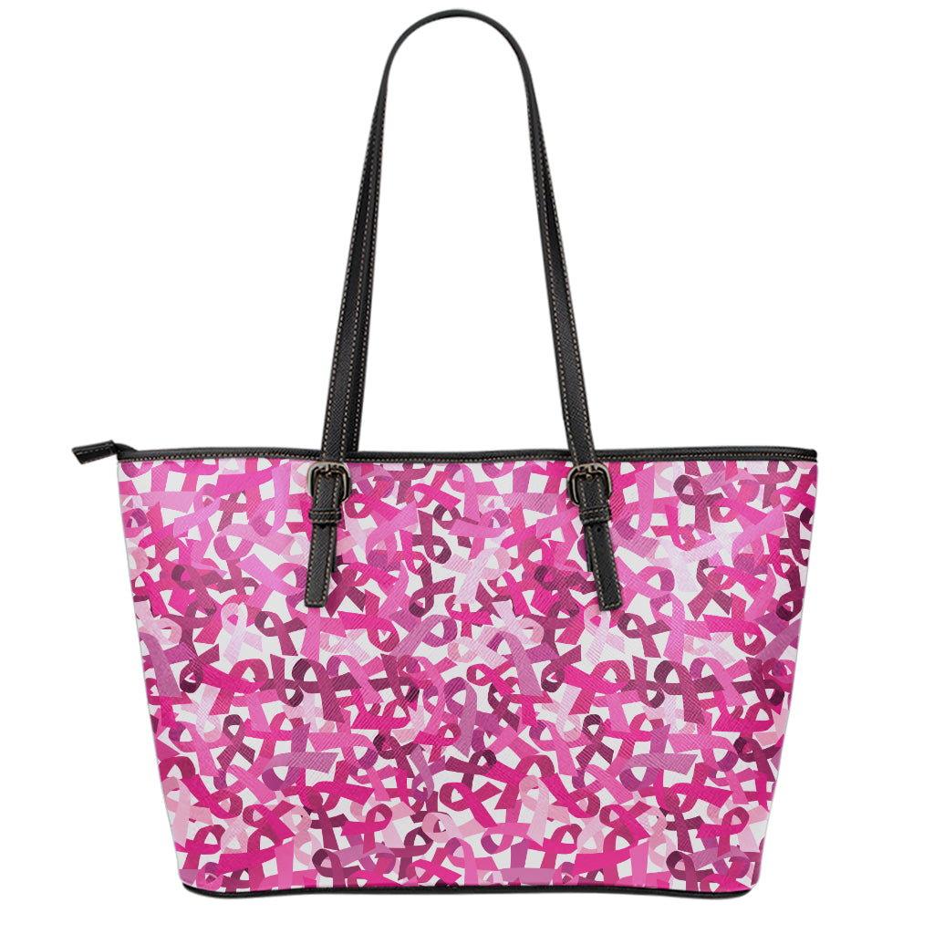 Breast Cancer Awareness Symbol Print Leather Tote Bag