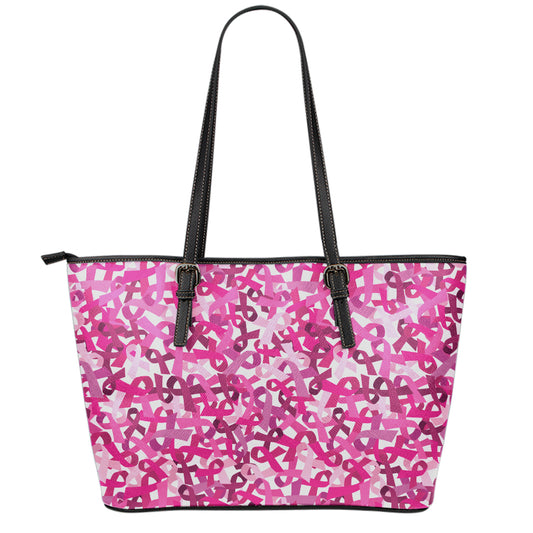 Breast Cancer Awareness Symbol Print Leather Tote Bag