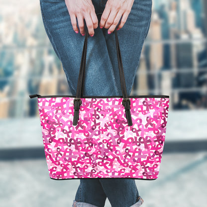 Breast Cancer Awareness Symbol Print Leather Tote Bag