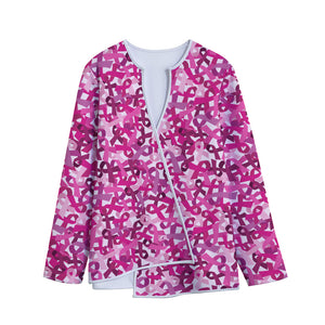 Breast Cancer Awareness Symbol Print Long Sleeve Short Coat