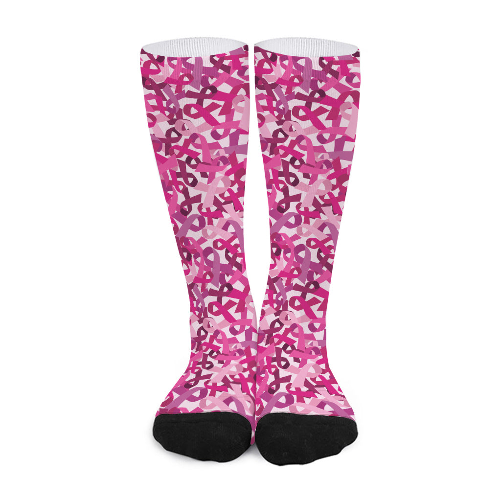 Breast Cancer Awareness Symbol Print Long Socks