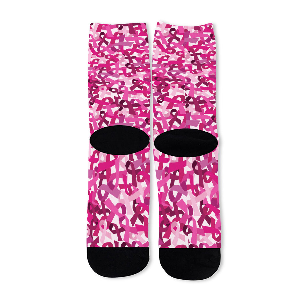 Breast Cancer Awareness Symbol Print Long Socks