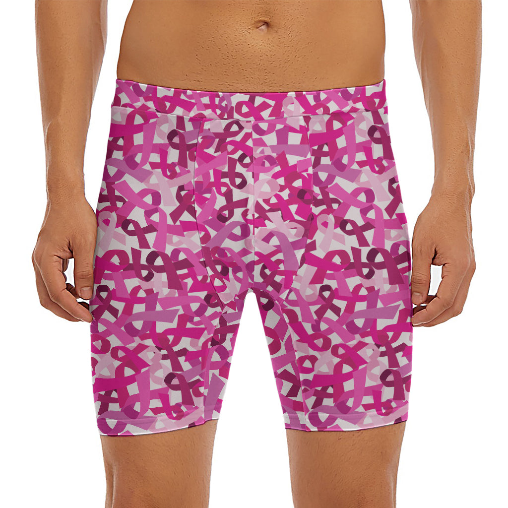 Breast Cancer Awareness Symbol Print Men's Long Boxer Briefs