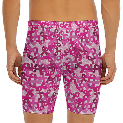 Breast Cancer Awareness Symbol Print Men's Long Boxer Briefs