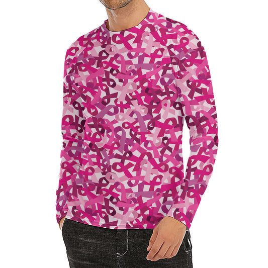 Breast Cancer Awareness Symbol Print Men's Long Sleeve Rash Guard
