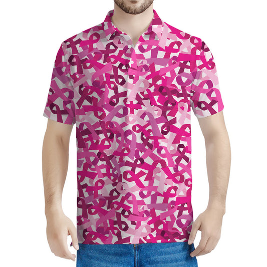 Breast Cancer Awareness Symbol Print Men's Polo Shirt