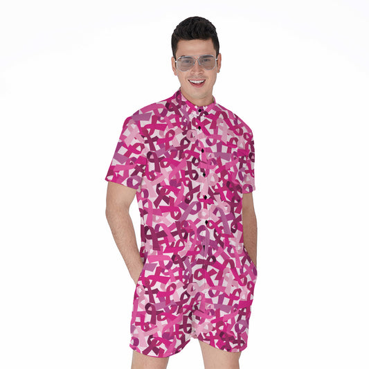 Breast Cancer Awareness Symbol Print Men's Rompers