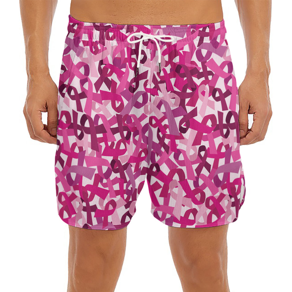 Breast Cancer Awareness Symbol Print Men's Split Running Shorts