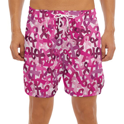 Breast Cancer Awareness Symbol Print Men's Split Running Shorts