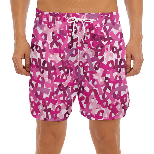 Breast Cancer Awareness Symbol Print Men's Split Running Shorts