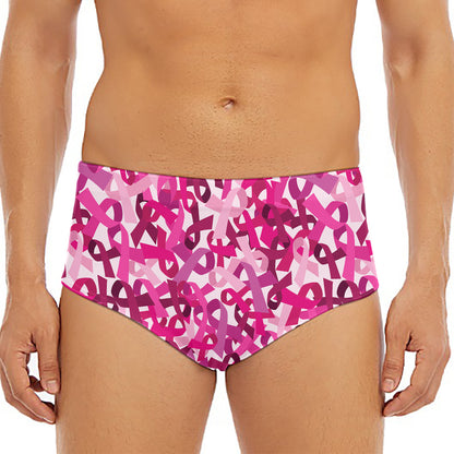 Breast Cancer Awareness Symbol Print Men's Triangle Swim Briefs