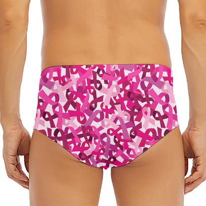 Breast Cancer Awareness Symbol Print Men's Triangle Swim Briefs