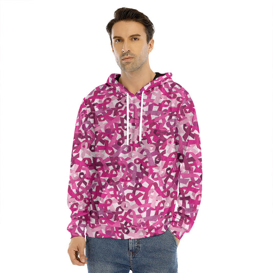 Breast Cancer Awareness Symbol Print Men's Velvet Pullover Hoodie