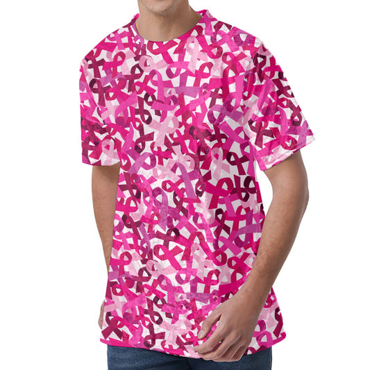 Breast Cancer Awareness Symbol Print Men's Velvet T-Shirt