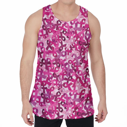 Breast Cancer Awareness Symbol Print Men's Velvet Tank Top
