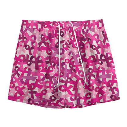 Breast Cancer Awareness Symbol Print Mesh Shorts