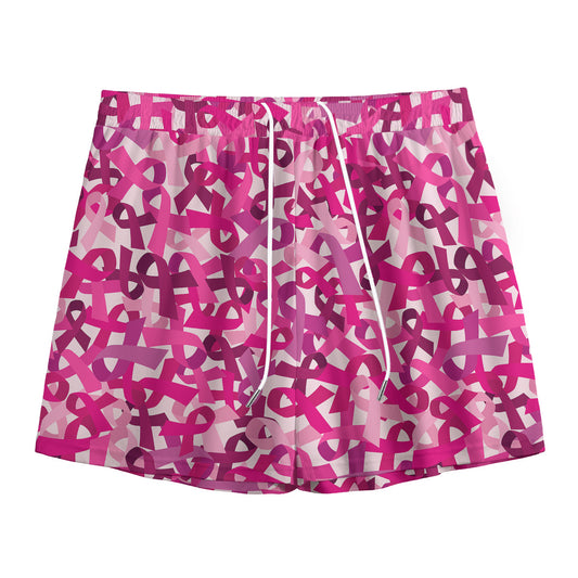 Breast Cancer Awareness Symbol Print Mesh Shorts