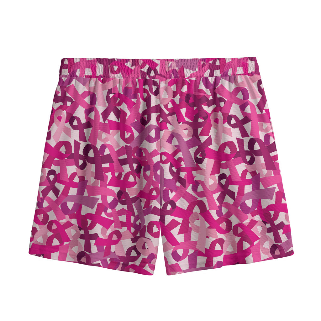 Breast Cancer Awareness Symbol Print Mesh Shorts