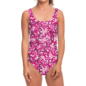 Breast Cancer Awareness Symbol Print One Piece Swimsuit