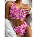 Breast Cancer Awareness Symbol Print One Shoulder Bikini Set