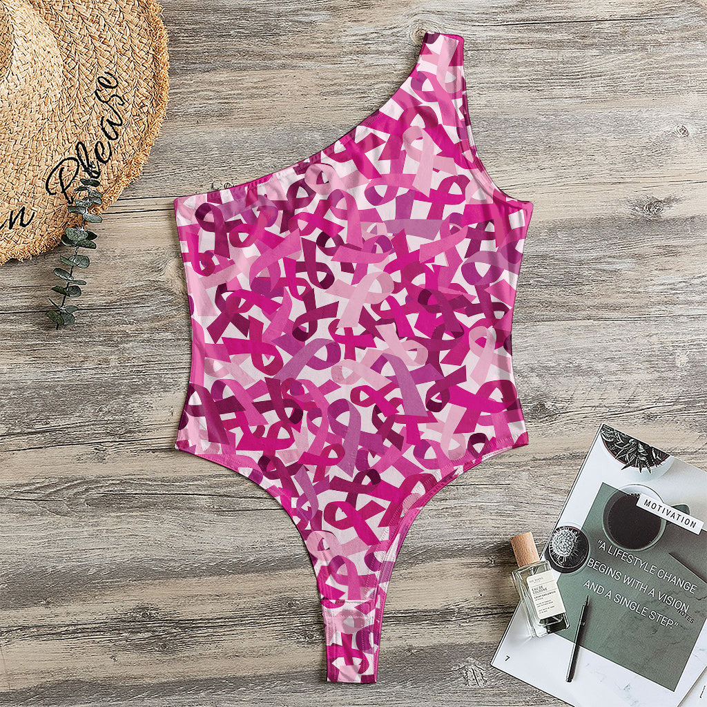 Breast Cancer Awareness Symbol Print One Shoulder Bodysuit