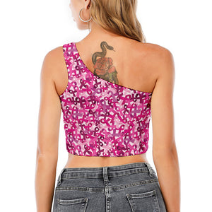 Breast Cancer Awareness Symbol Print One Shoulder Crop Top