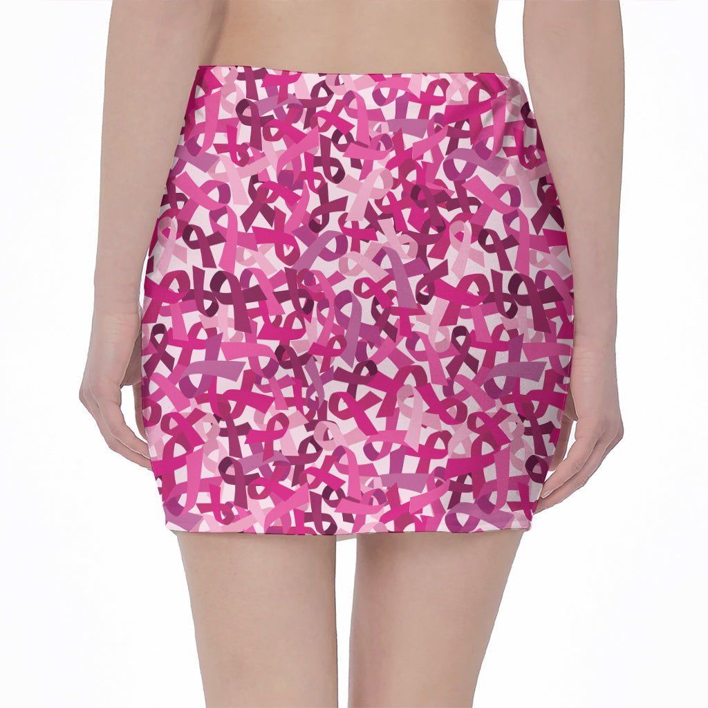 Breast Cancer Awareness Symbol Print Pencil Mini Skirt