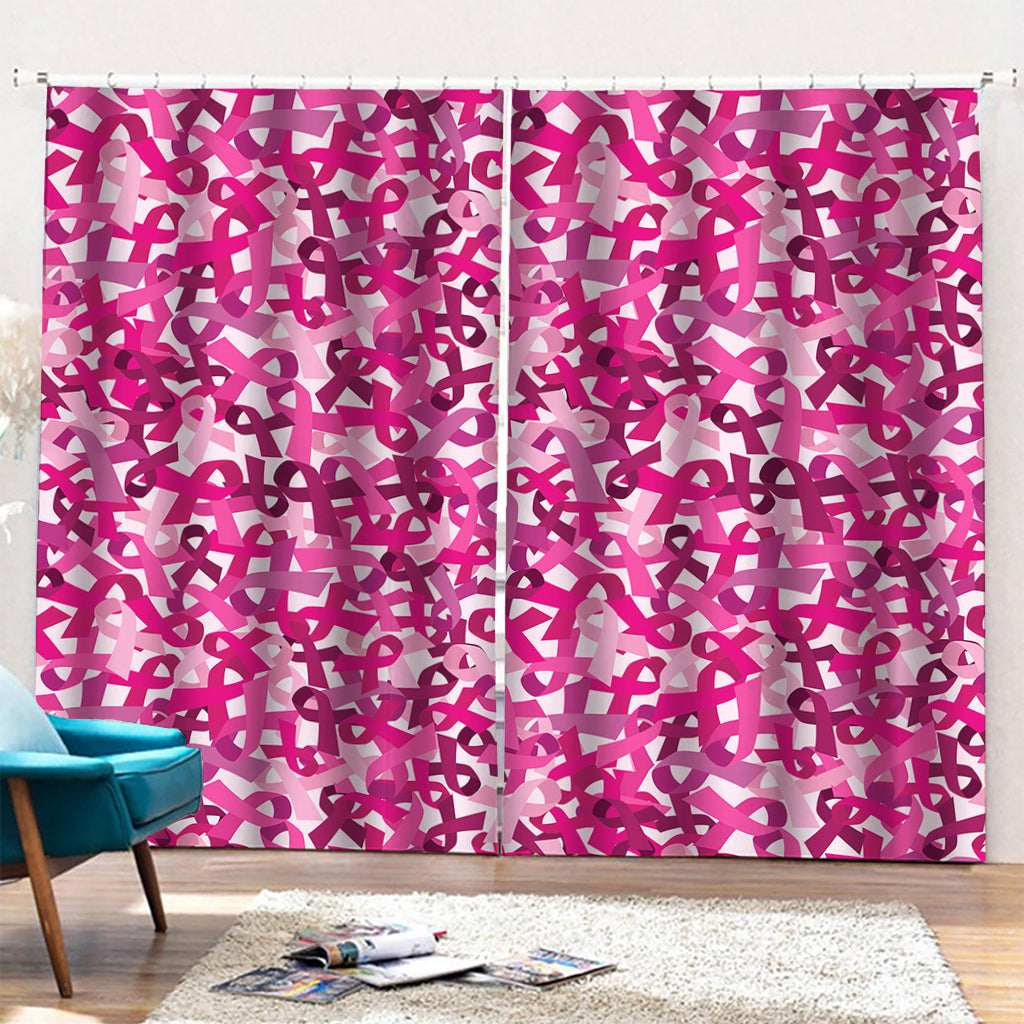 Breast Cancer Awareness Symbol Print Pencil Pleat Curtains