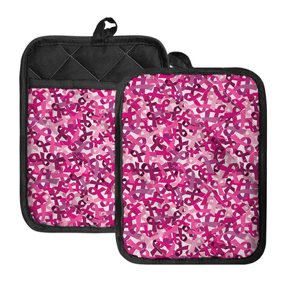 Breast Cancer Awareness Symbol Print Pot Holders With Pocket