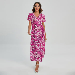 Breast Cancer Awareness Symbol Print Short Sleeve Maxi Dress