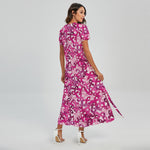 Breast Cancer Awareness Symbol Print Short Sleeve Maxi Dress