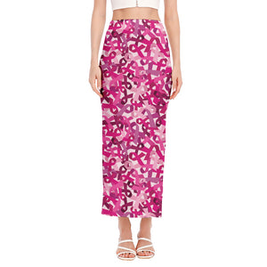 Breast Cancer Awareness Symbol Print Side Slit Maxi Skirt