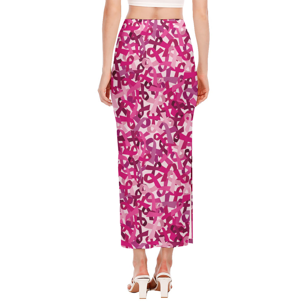 Breast Cancer Awareness Symbol Print Side Slit Maxi Skirt