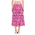 Breast Cancer Awareness Symbol Print Side Slit Midi Skirt