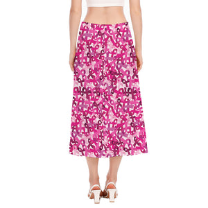 Breast Cancer Awareness Symbol Print Side Slit Midi Skirt