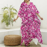 Breast Cancer Awareness Symbol Print Silk V-Neck Kaftan Dress