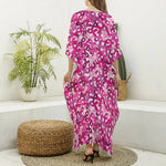 Breast Cancer Awareness Symbol Print Silk V-Neck Kaftan Dress