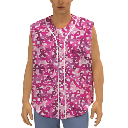 Breast Cancer Awareness Symbol Print Sleeveless Baseball Jersey
