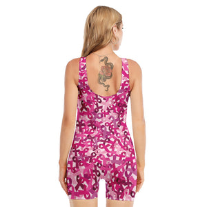 Breast Cancer Awareness Symbol Print Sleeveless One Piece Swimsuit