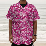 Breast Cancer Awareness Symbol Print Textured Short Sleeve Shirt